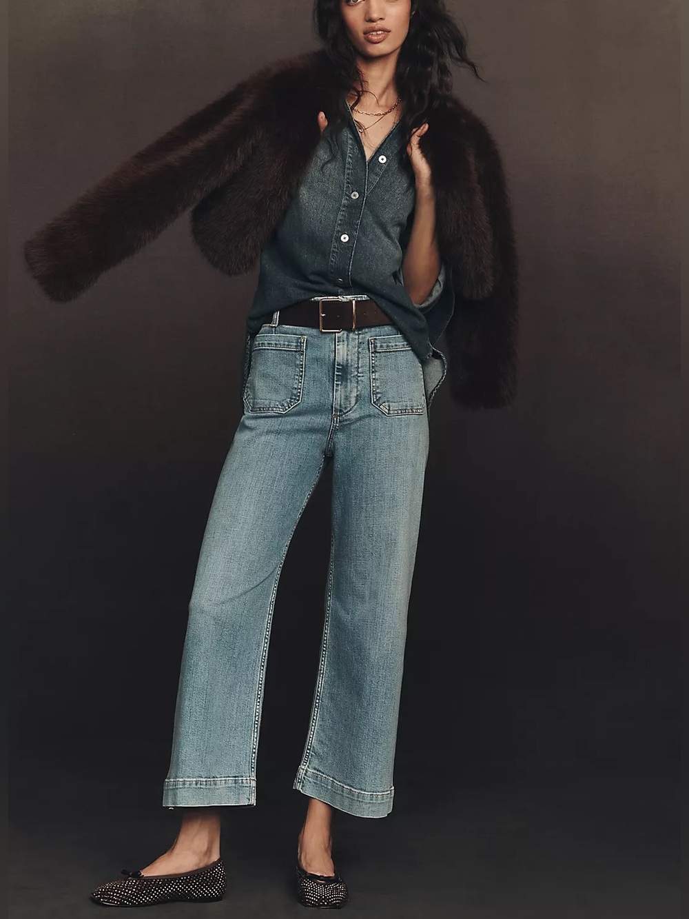Anthropologie Maeve Colette High-Rise Wide-Leg Cropped Jeans Med Wash - Size 30
